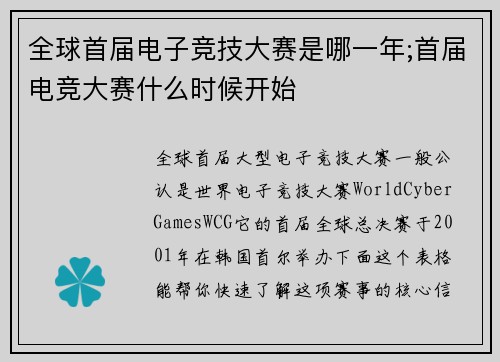 全球首届电子竞技大赛是哪一年;首届电竞大赛什么时候开始