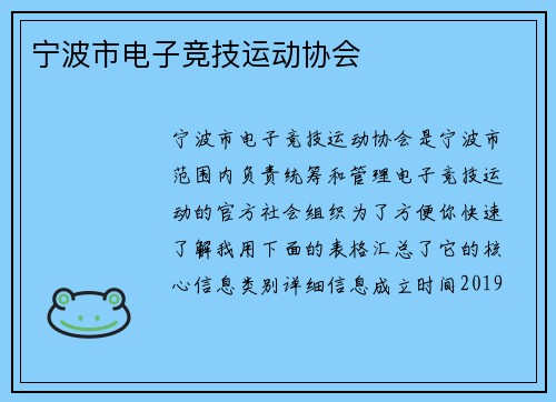 宁波市电子竞技运动协会