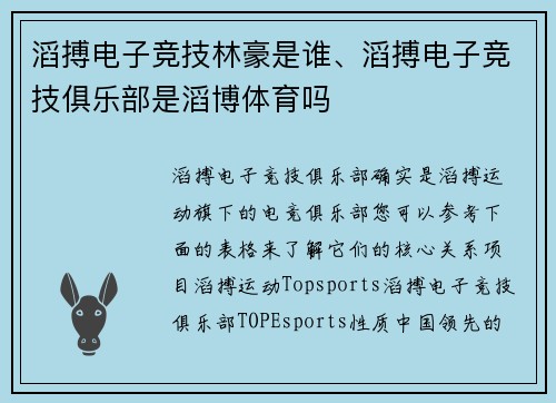 滔搏电子竞技林豪是谁、滔搏电子竞技俱乐部是滔博体育吗