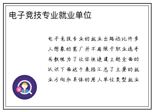 电子竞技专业就业单位